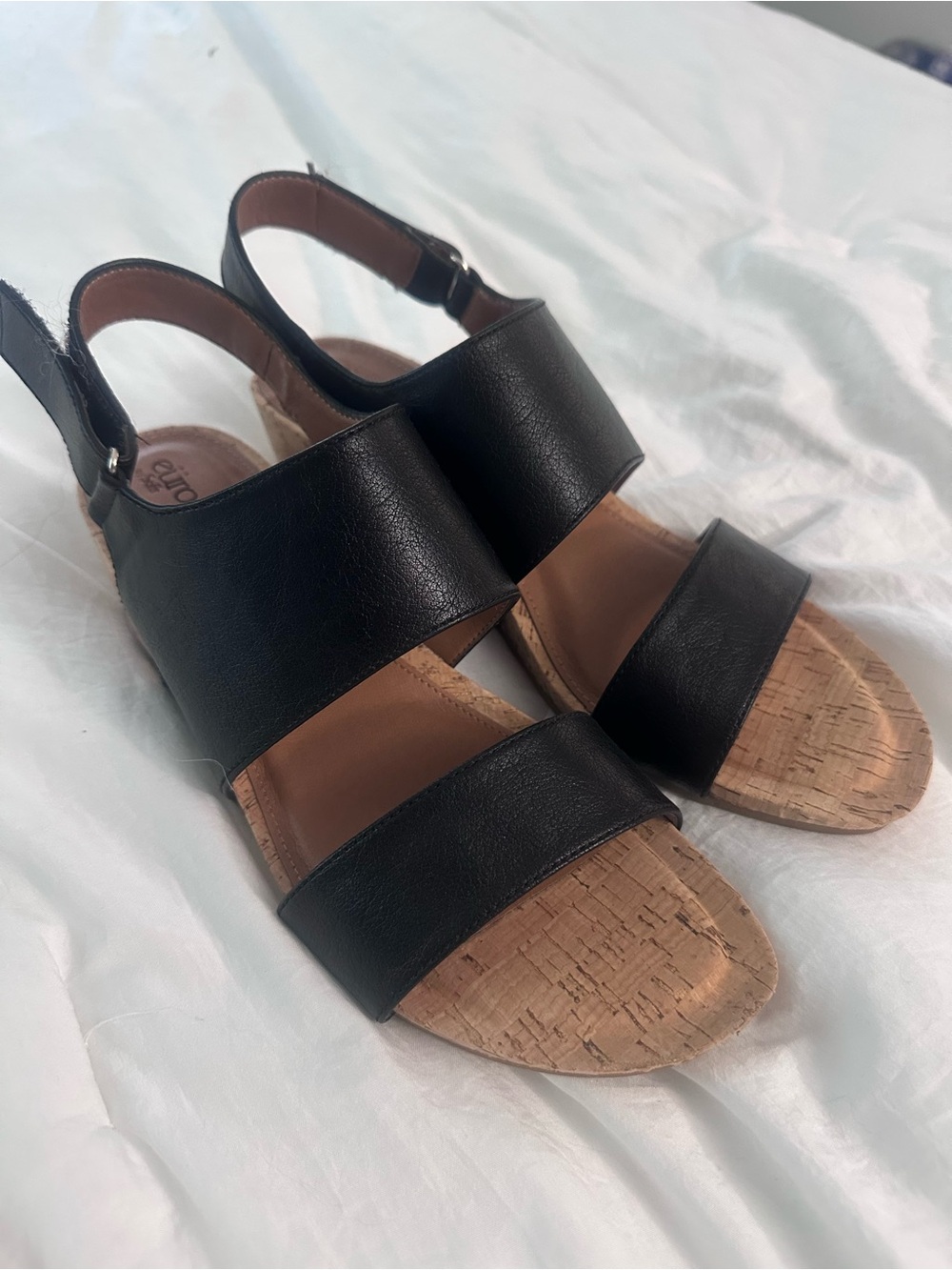 Women's Black Cork-Trim Slingback Sandals